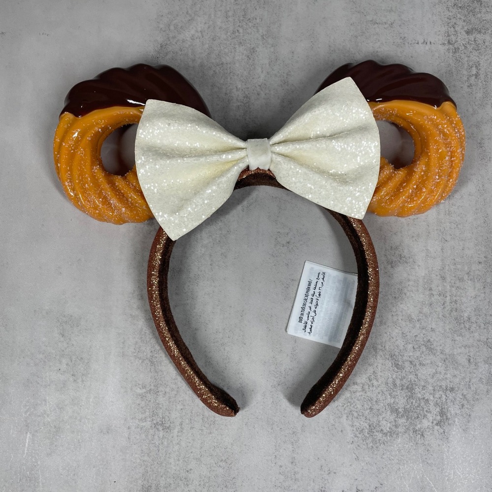 Disney Headband Churro Womens Donut Brown White Glitter Sequin Bow Theme Park